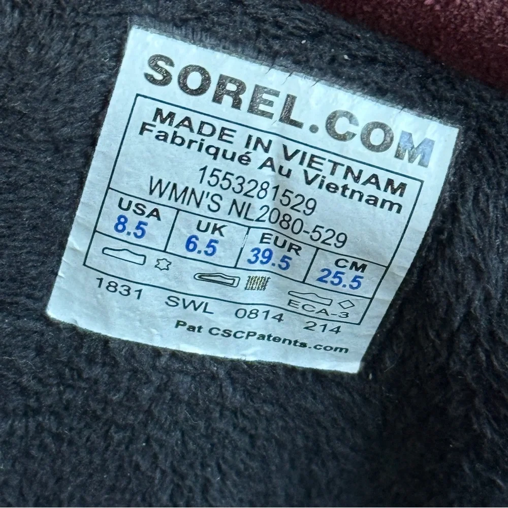 SOREL Glacy Puffy Faux Fur Waterproof Boots Sz 8.5 Plum Suede Harness